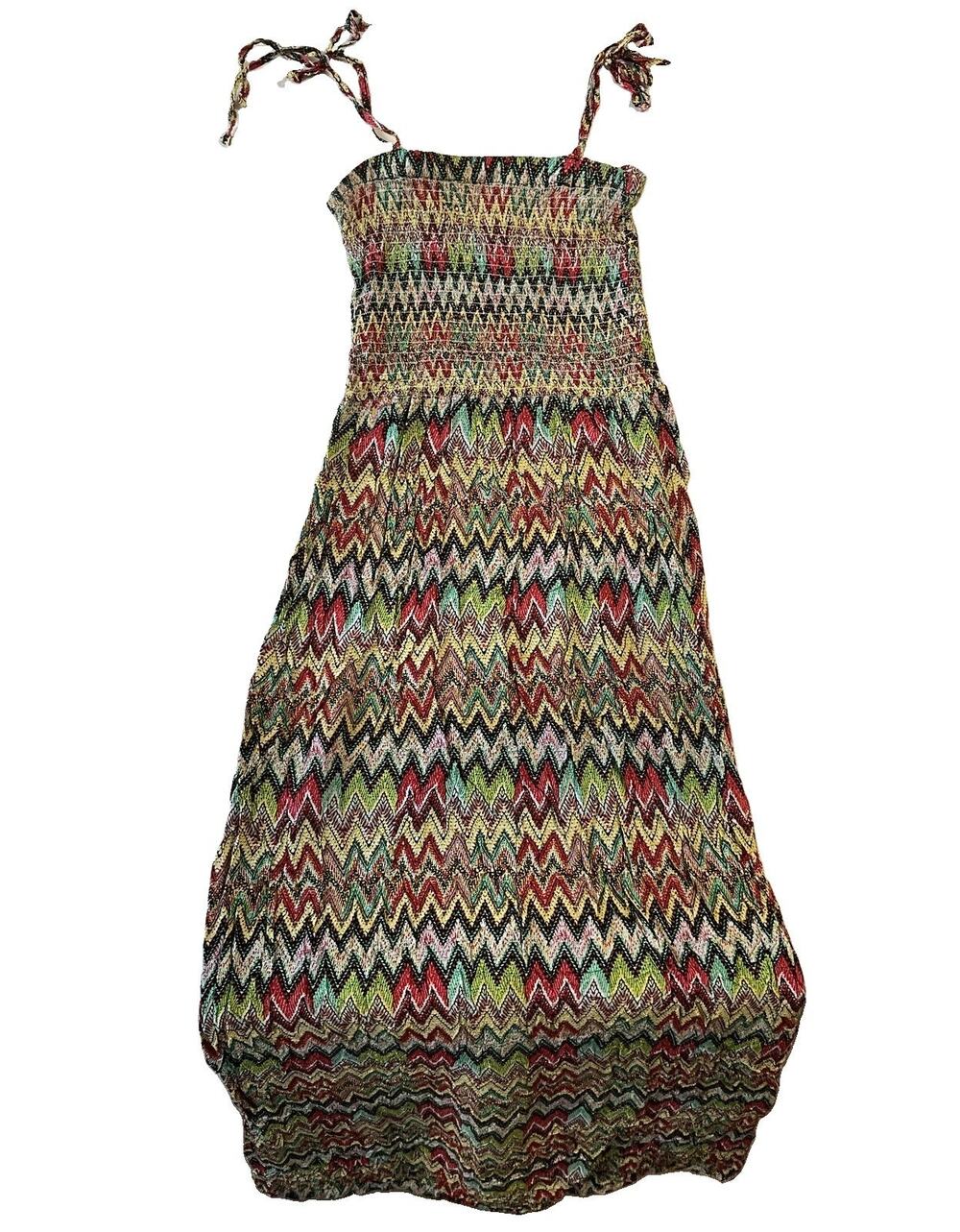 Wet Seal Women Maxi Dress S Multicolor Geometric Sundress Bohemian Tie Strap